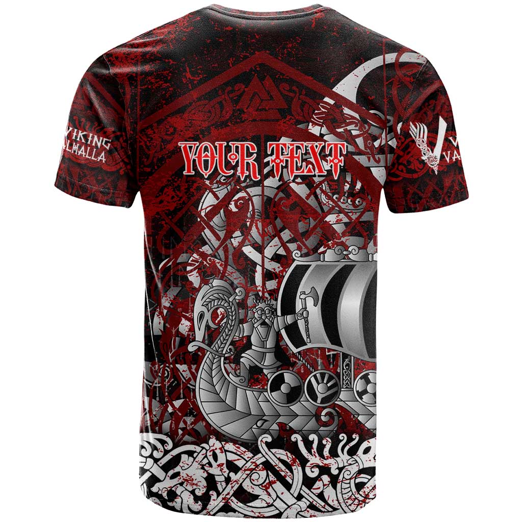 Blood Flows to Valhalla T Shirt Viking Longship Nordic Knotwork - Dark Mythology