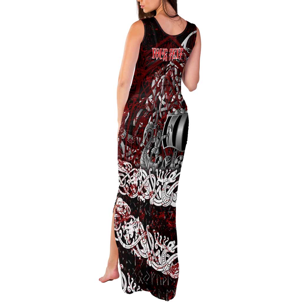 Blood Flows to Valhalla Tank Maxi Dress Viking Longship Nordic Knotwork - Dark Mythology