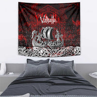 Blood Flows to Valhalla Tapestry Viking Longship Nordic Knotwork - Dark Mythology
