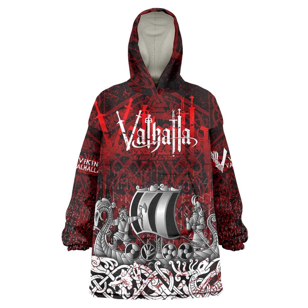 Blood Flows to Valhalla Wearable Blanket Hoodie Viking Longship Nordic Knotwork - Dark Mythology