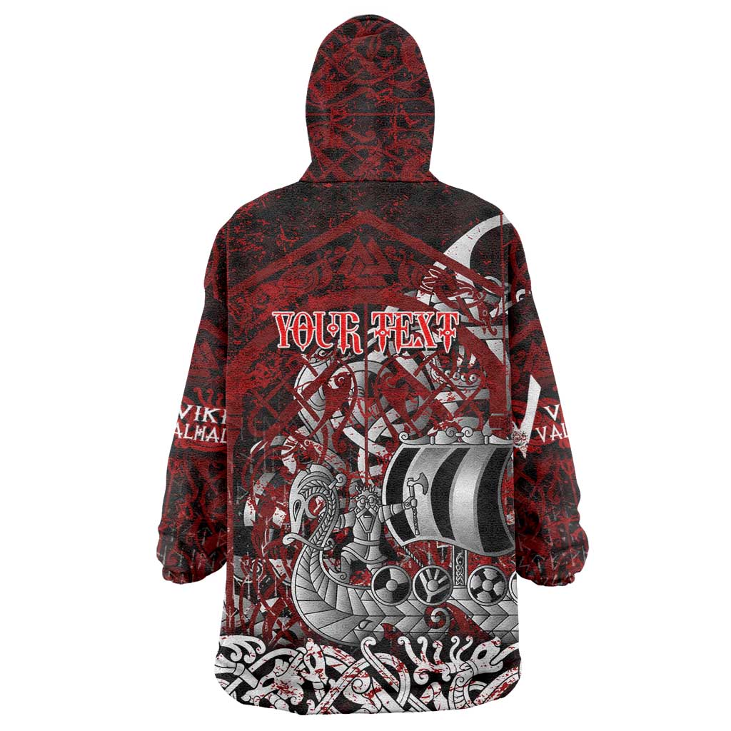 Blood Flows to Valhalla Wearable Blanket Hoodie Viking Longship Nordic Knotwork - Dark Mythology