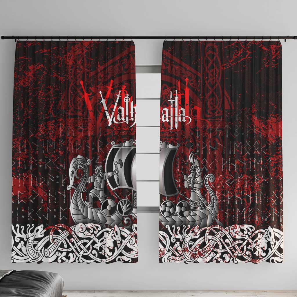 Blood Flows to Valhalla Window Curtain Viking Longship Nordic Knotwork - Dark Mythology