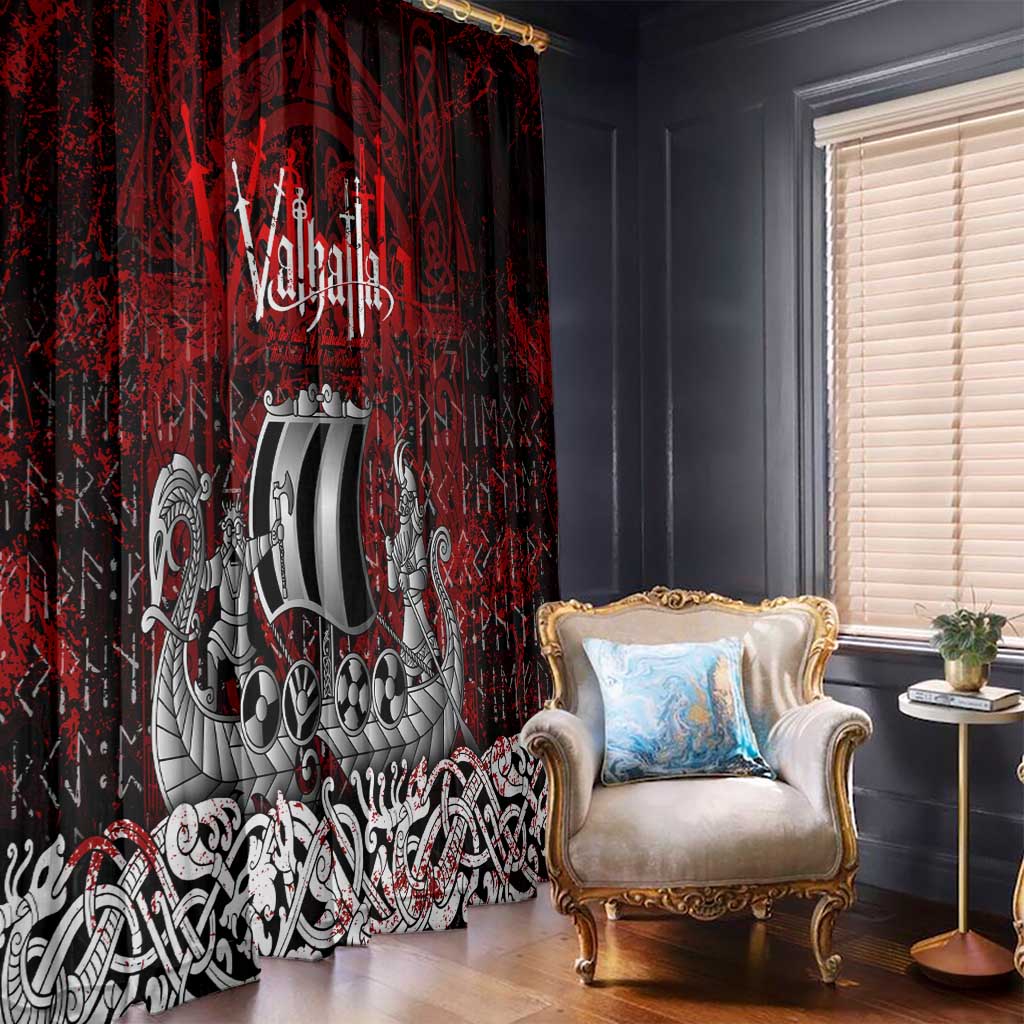 Blood Flows to Valhalla Window Curtain Viking Longship Nordic Knotwork - Dark Mythology