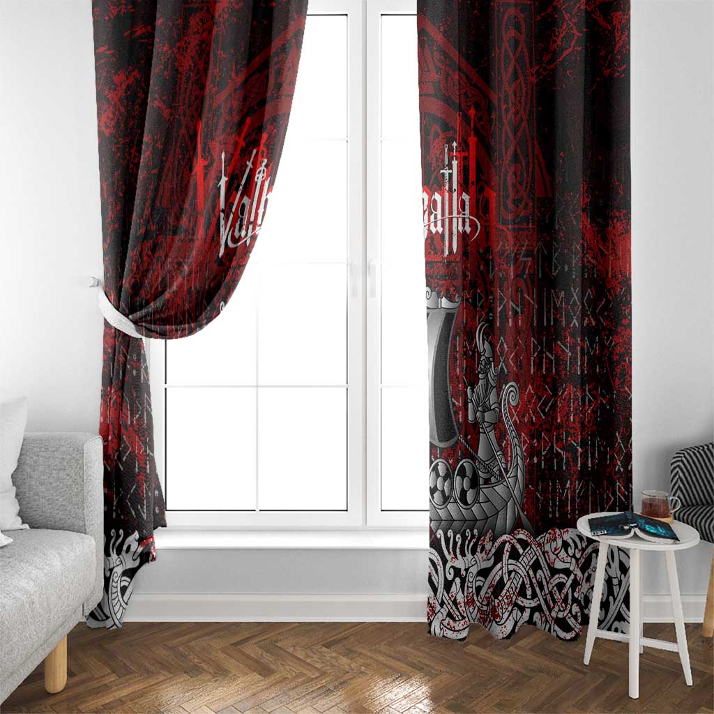 Blood Flows to Valhalla Window Curtain Viking Longship Nordic Knotwork - Dark Mythology