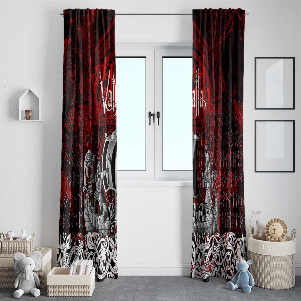 Blood Flows to Valhalla Window Curtain Viking Longship Nordic Knotwork - Dark Mythology