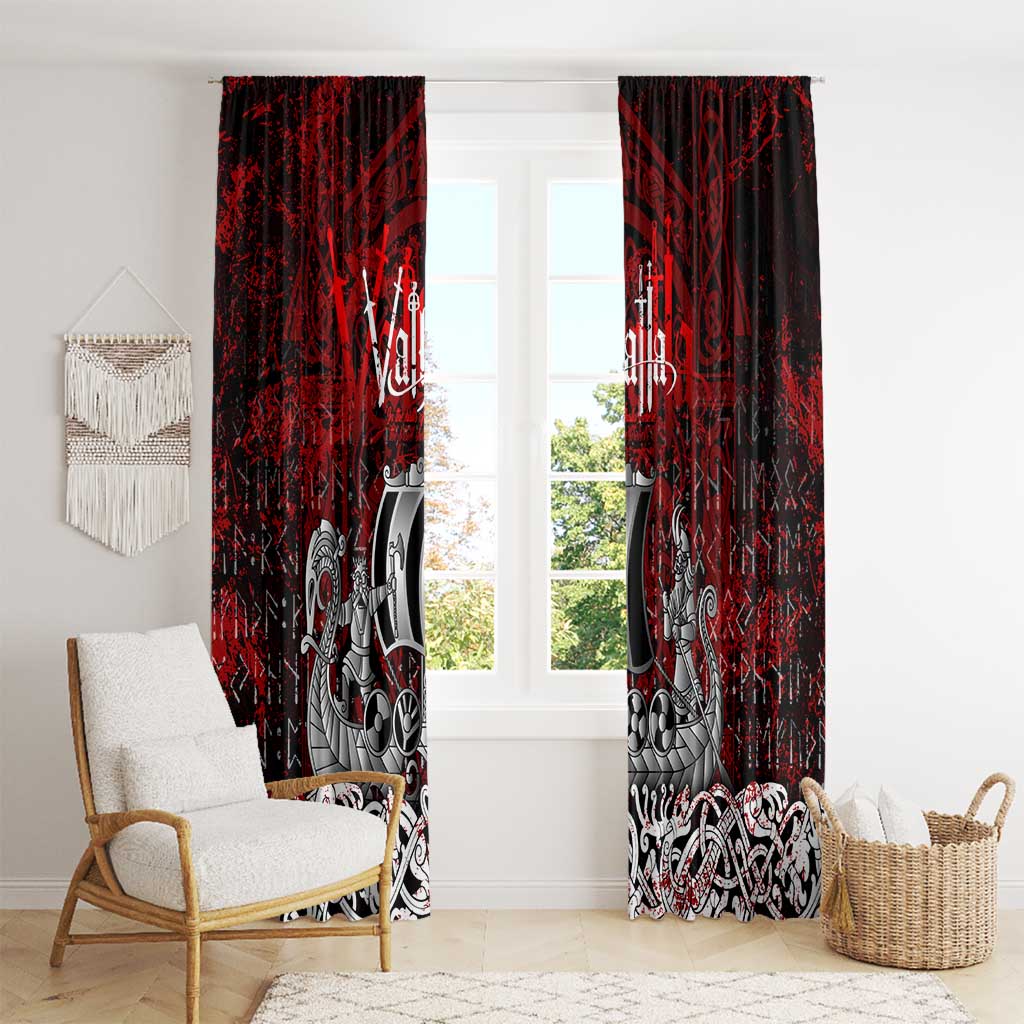 Blood Flows to Valhalla Window Curtain Viking Longship Nordic Knotwork - Dark Mythology