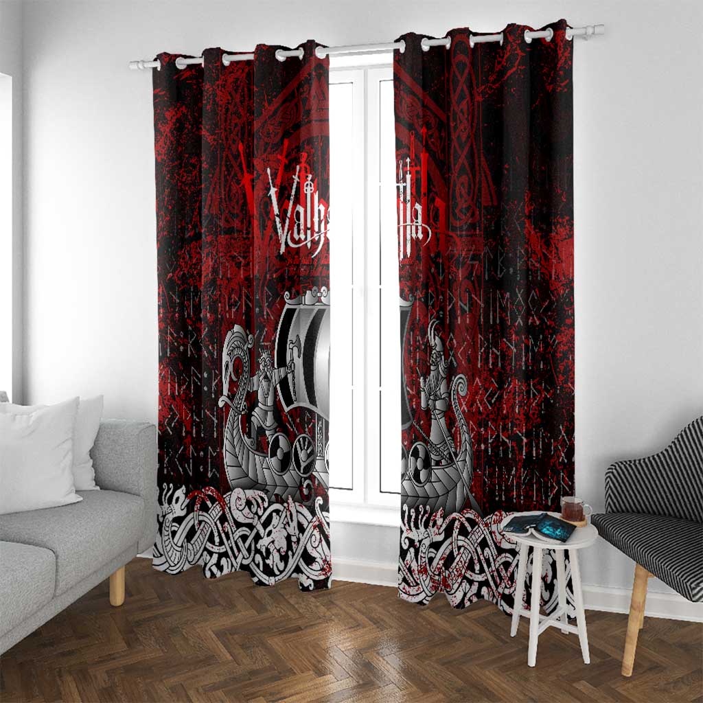 Blood Flows to Valhalla Window Curtain Viking Longship Nordic Knotwork - Dark Mythology