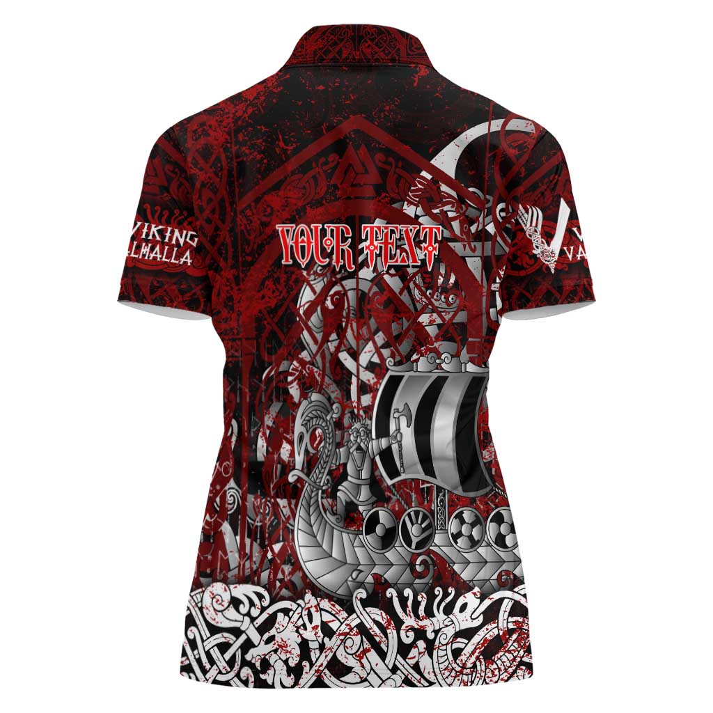 Blood Flows to Valhalla Women Polo Shirt Viking Longship Nordic Knotwork - Dark Mythology