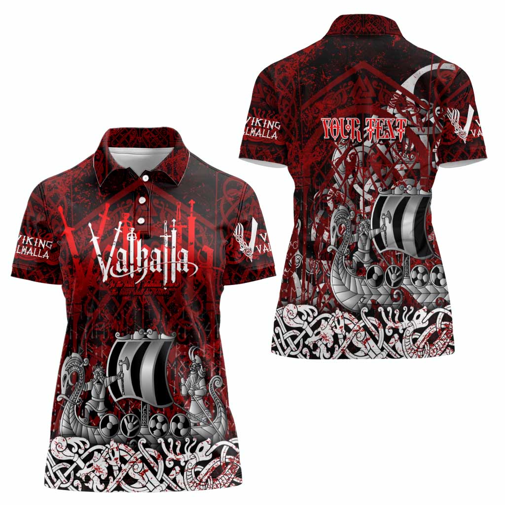 Blood Flows to Valhalla Women Polo Shirt Viking Longship Nordic Knotwork - Dark Mythology