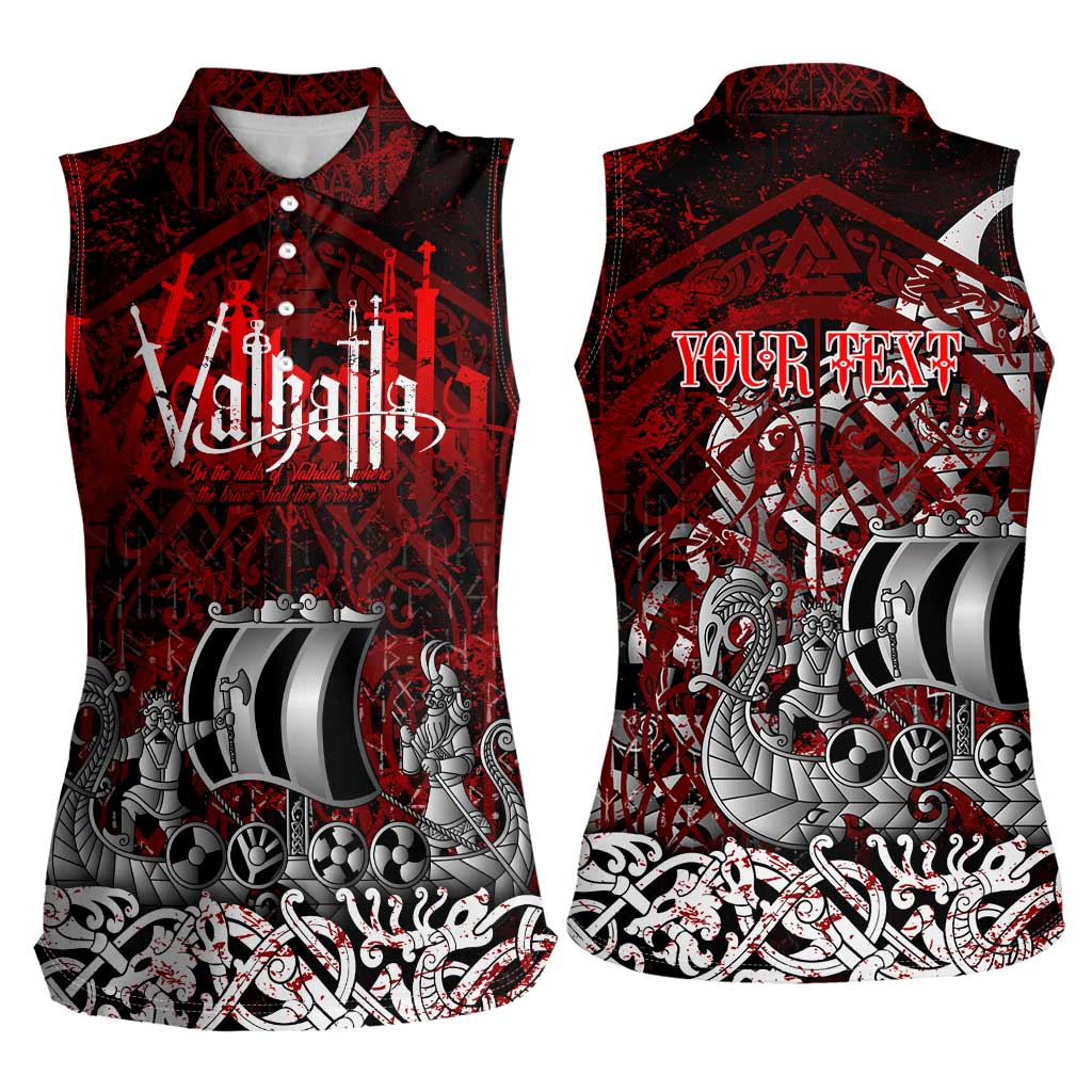 Blood Flows to Valhalla Women Sleeveless Polo Shirt Viking Longship Nordic Knotwork - Dark Mythology