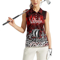 Blood Flows to Valhalla Women Sleeveless Polo Shirt Viking Longship Nordic Knotwork - Dark Mythology