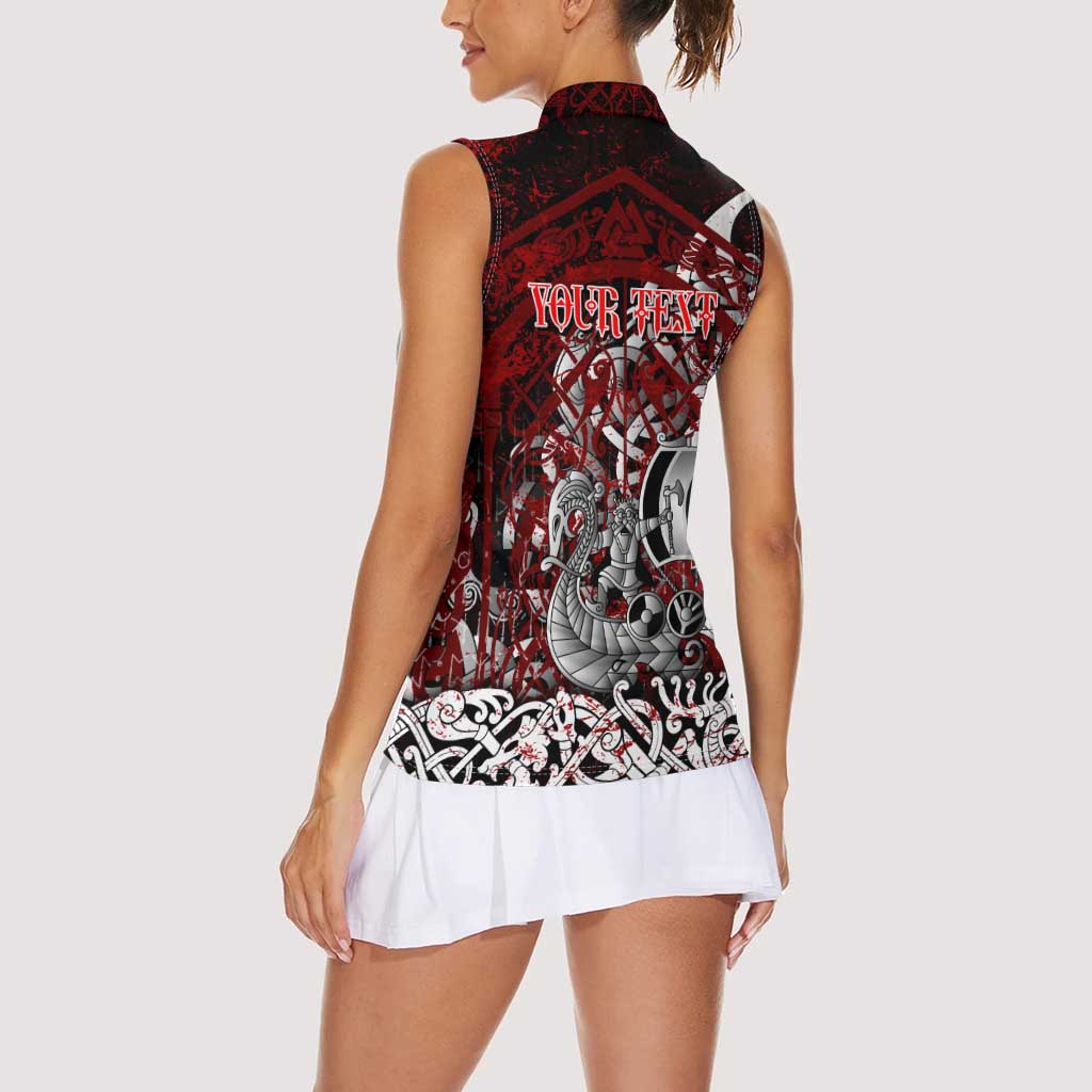 Blood Flows to Valhalla Women Sleeveless Polo Shirt Viking Longship Nordic Knotwork - Dark Mythology