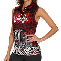 Blood Flows to Valhalla Women Sleeveless Polo Shirt Viking Longship Nordic Knotwork - Dark Mythology