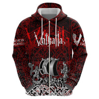Blood Flows to Valhalla Zip Hoodie Viking Longship Nordic Knotwork - Dark Mythology