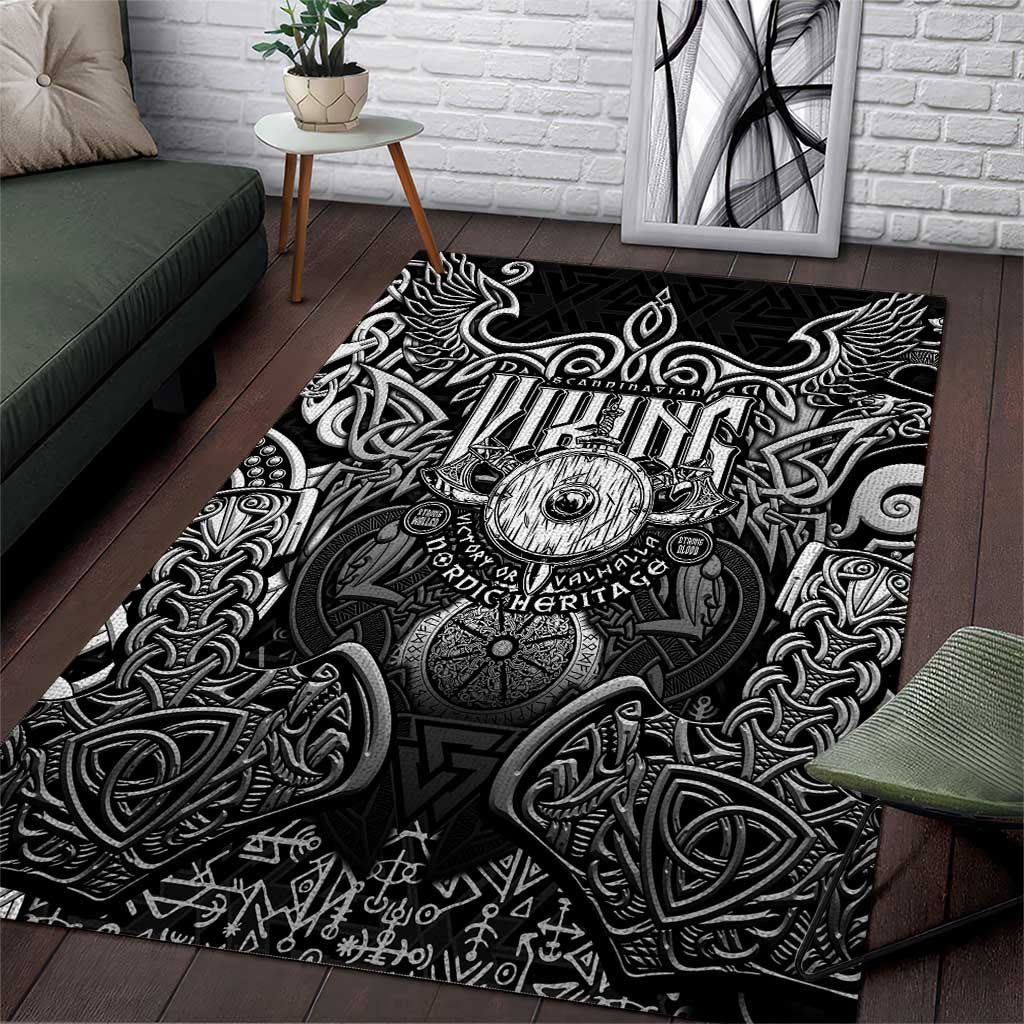 Scandinavian Viking Area Rug Norse Warrior Sigil - Helmet and Battle Axes