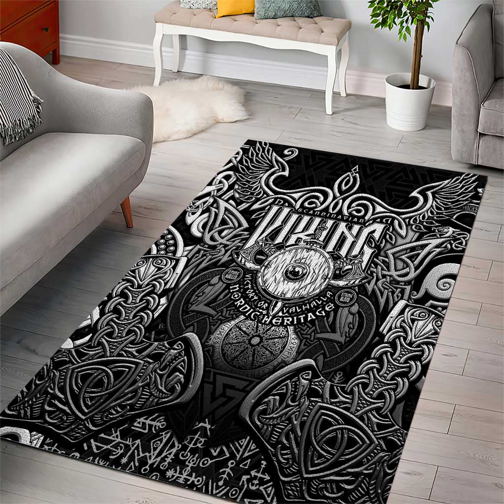 Scandinavian Viking Area Rug Norse Warrior Sigil - Helmet and Battle Axes