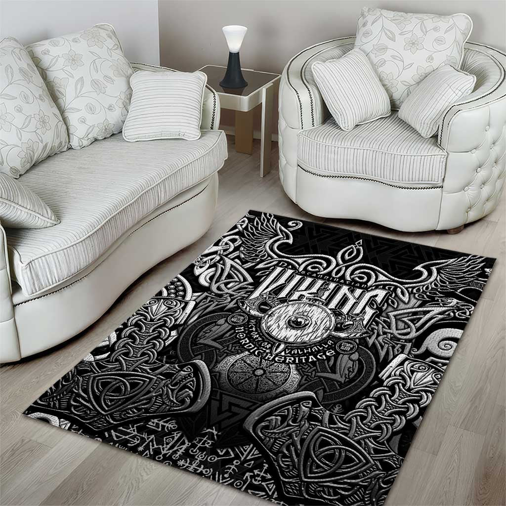 Scandinavian Viking Area Rug Norse Warrior Sigil - Helmet and Battle Axes