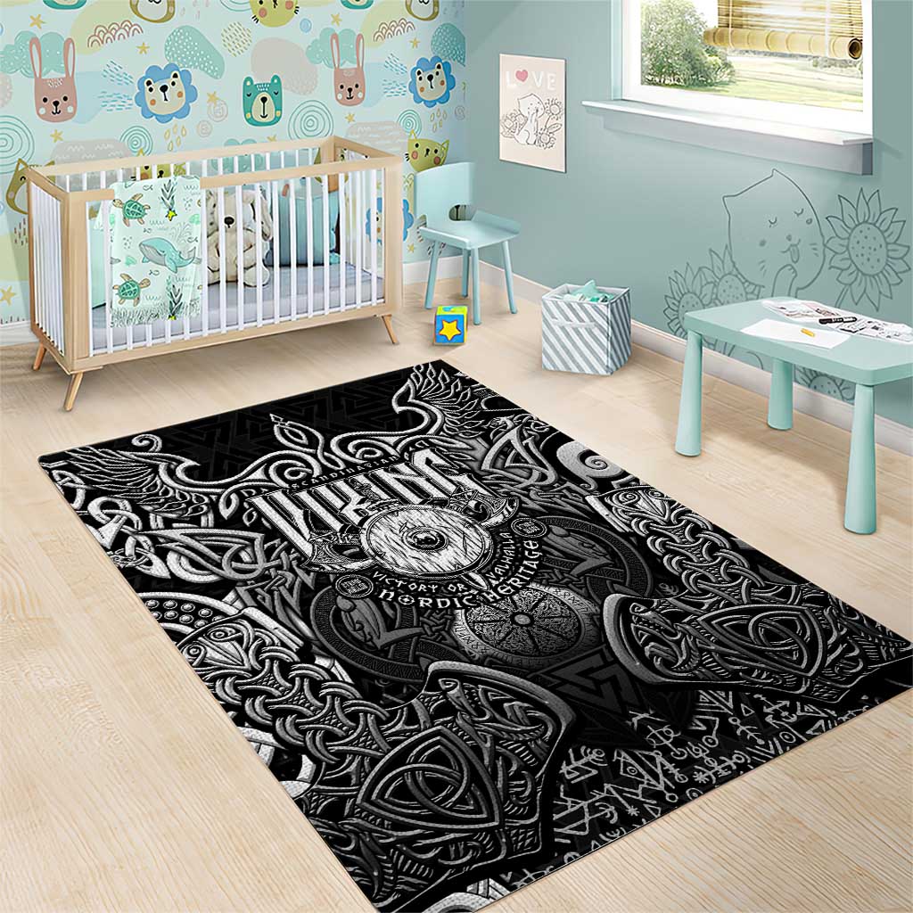 Scandinavian Viking Area Rug Norse Warrior Sigil - Helmet and Battle Axes