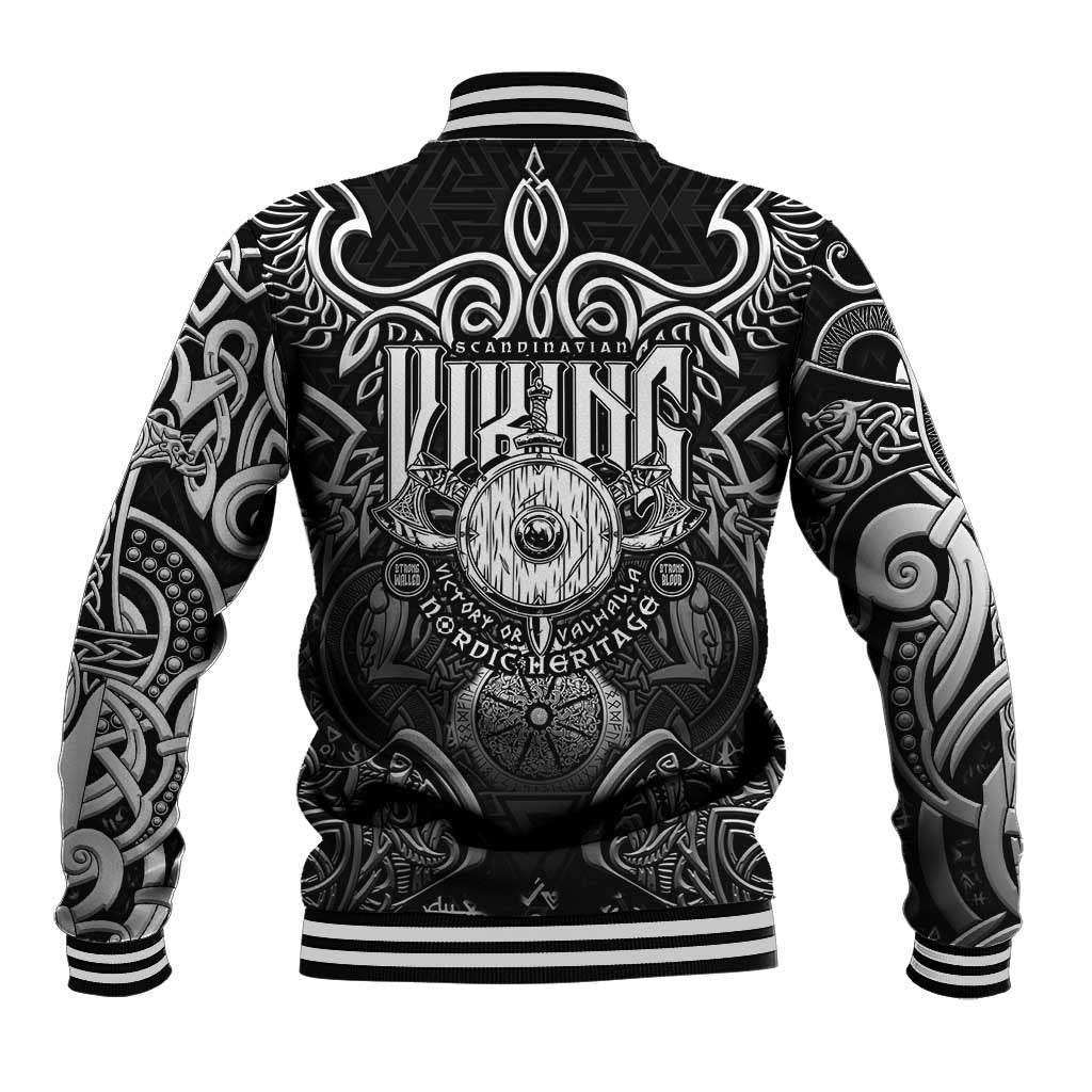Scandinavian Viking Baseball Jacket Norse Warrior Sigil - Helmet and Battle Axes