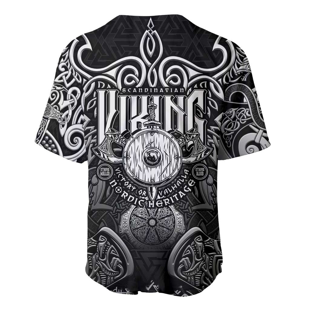Scandinavian Viking Baseball Jersey Norse Warrior Sigil - Helmet and Battle Axes