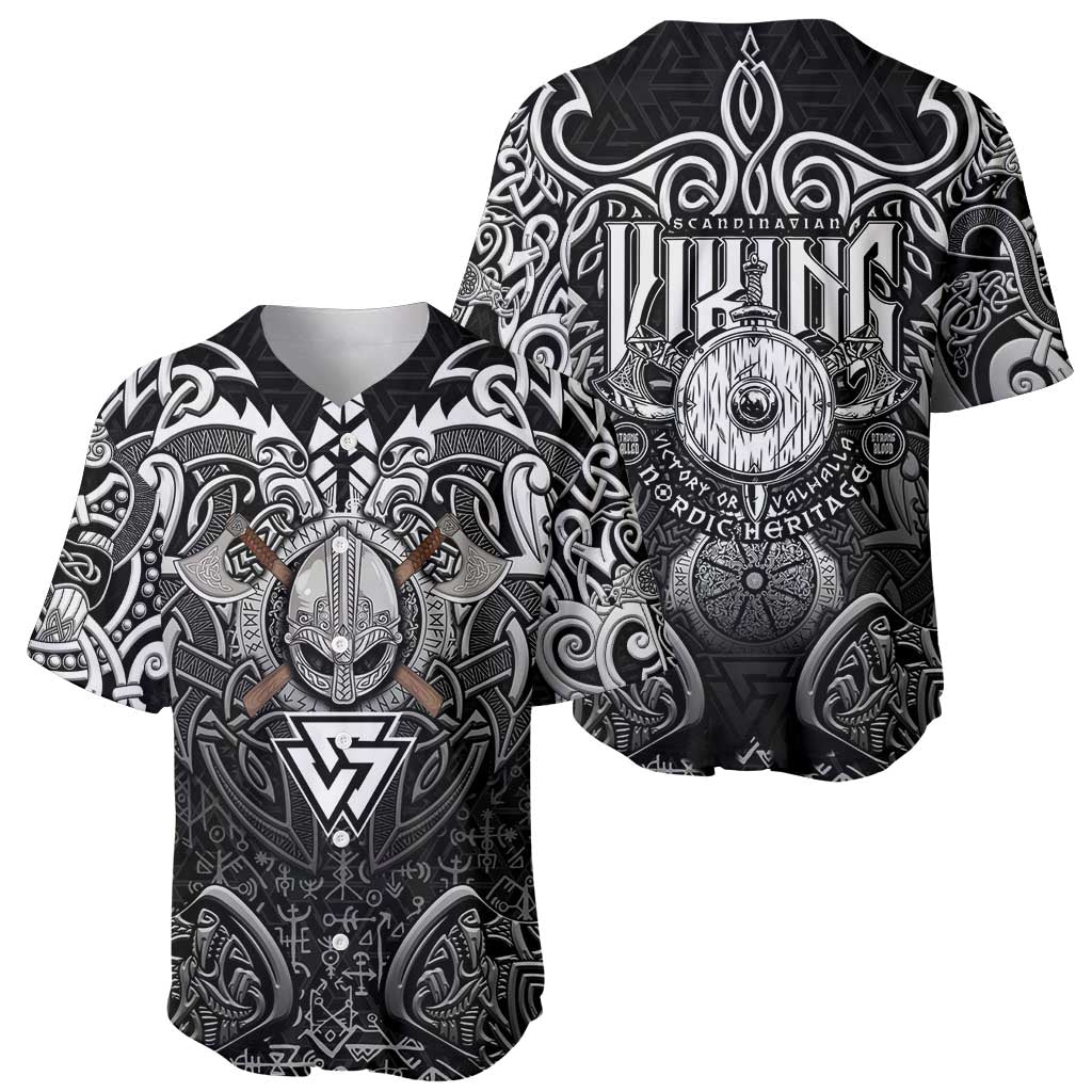 Scandinavian Viking Baseball Jersey Norse Warrior Sigil - Helmet and Battle Axes