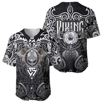 Scandinavian Viking Baseball Jersey Norse Warrior Sigil - Helmet and Battle Axes