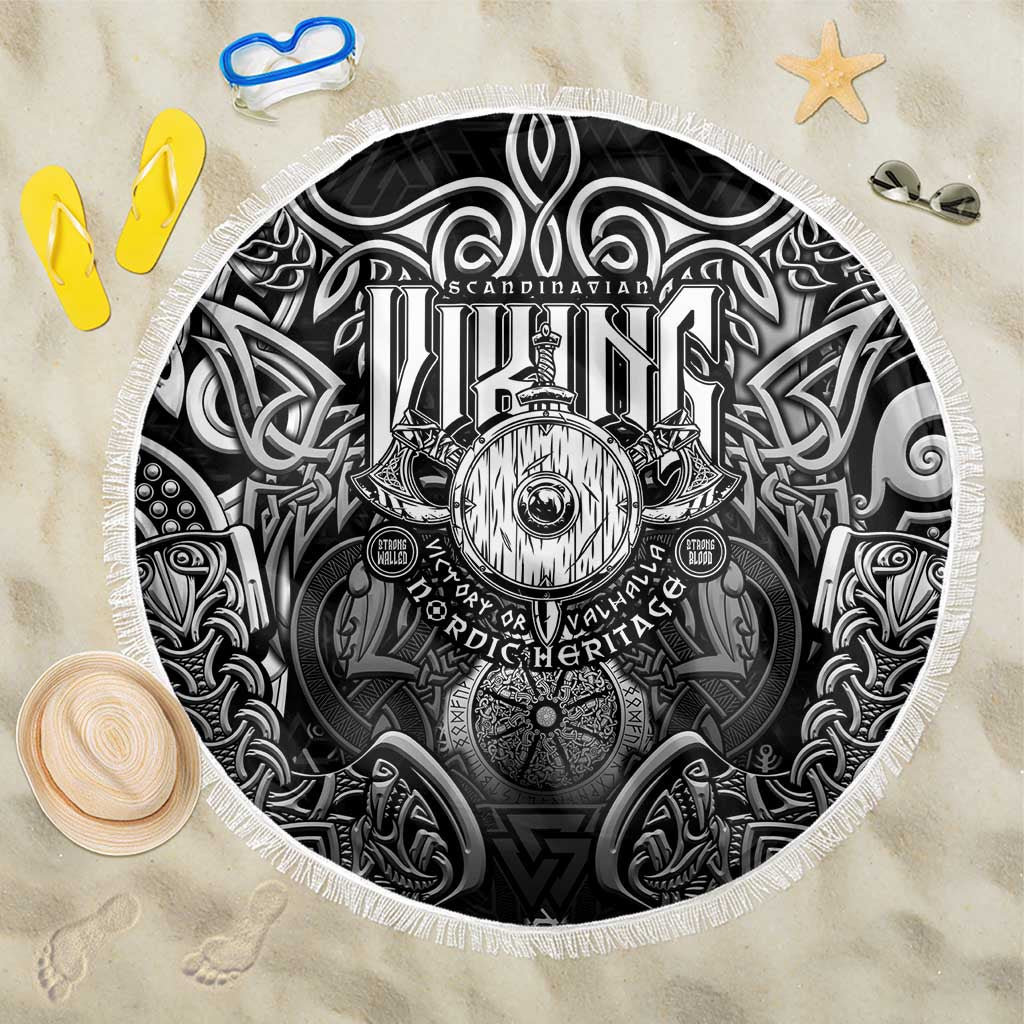 Scandinavian Viking Beach Blanket Norse Warrior Sigil - Helmet and Battle Axes