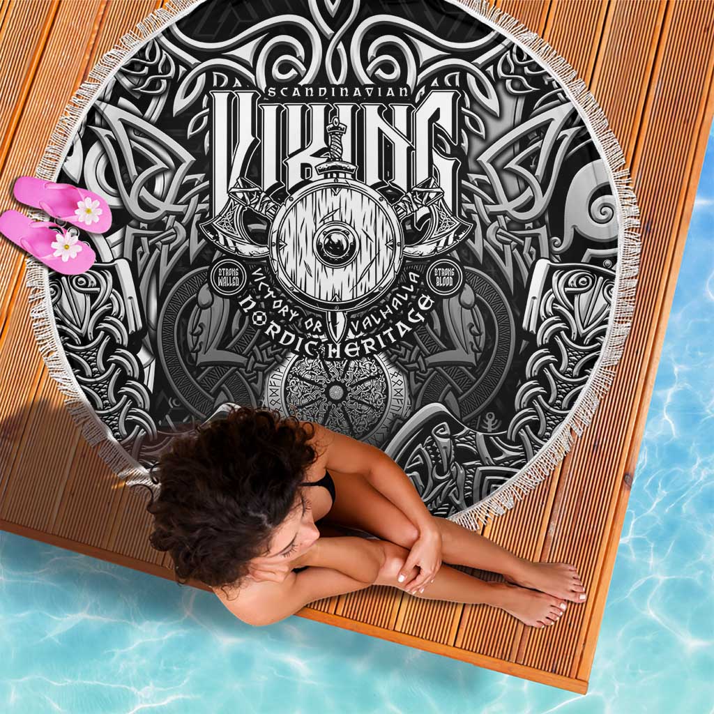 Scandinavian Viking Beach Blanket Norse Warrior Sigil - Helmet and Battle Axes