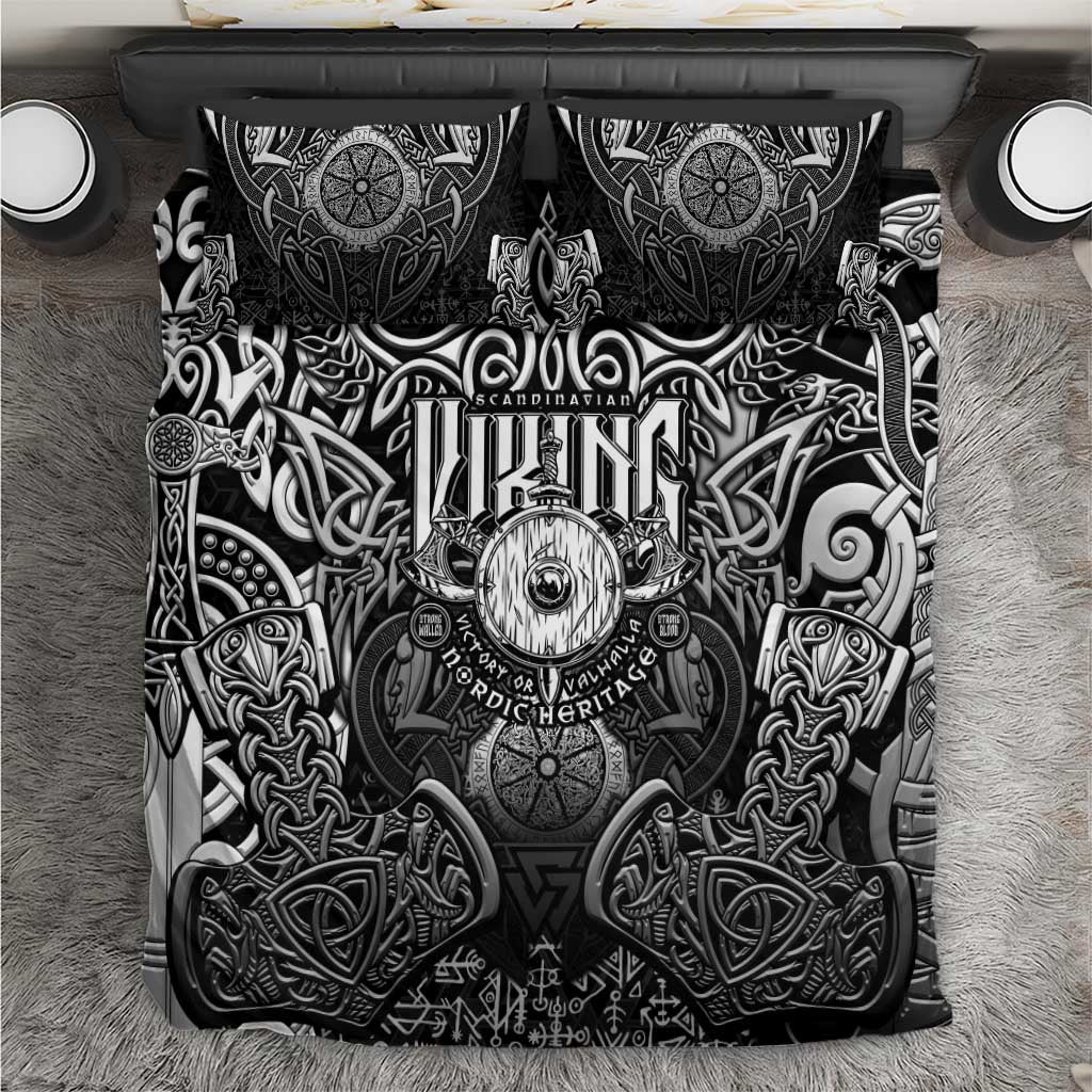 Scandinavian Viking Bedding Set Norse Warrior Sigil - Helmet and Battle Axes