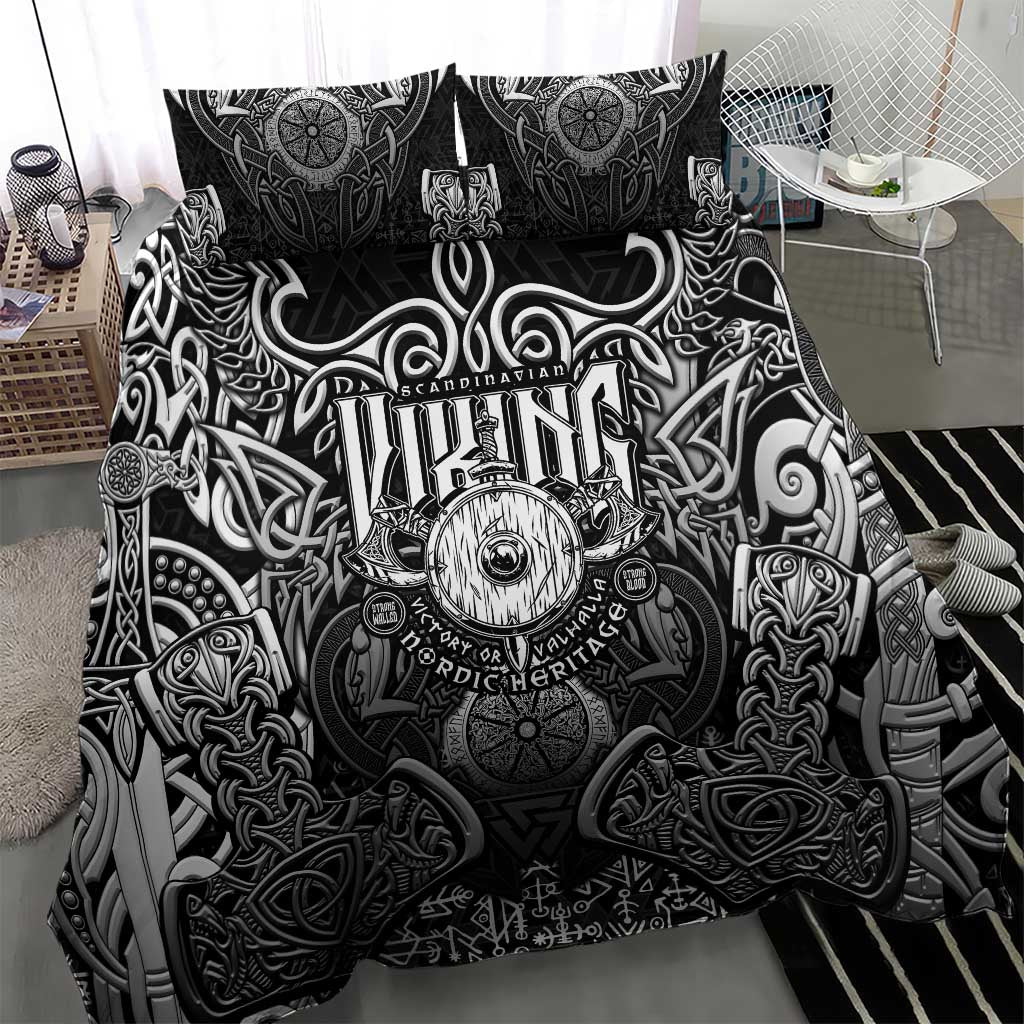 Scandinavian Viking Bedding Set Norse Warrior Sigil - Helmet and Battle Axes
