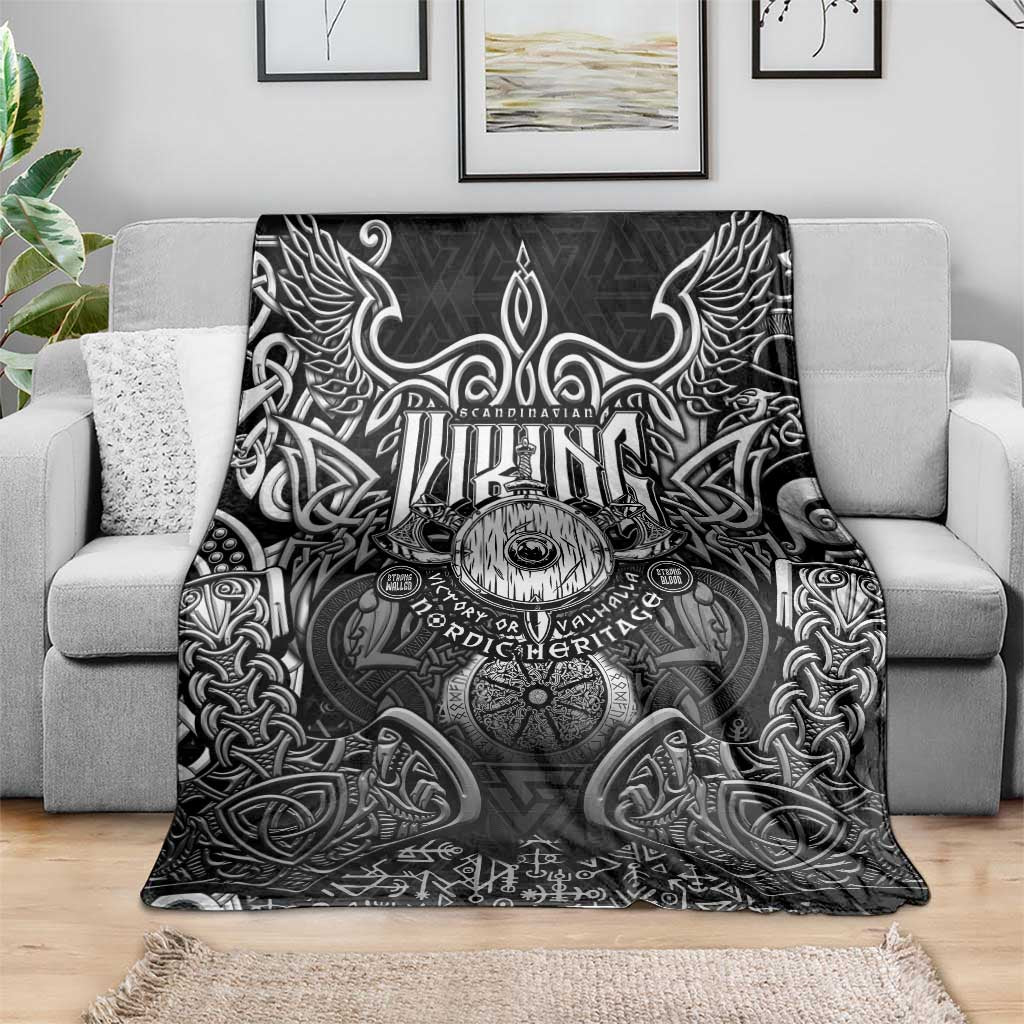 Scandinavian Viking Blanket Norse Warrior Sigil - Helmet and Battle Axes