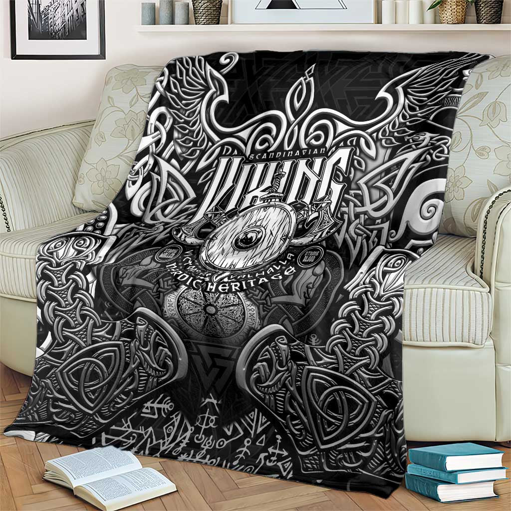 Scandinavian Viking Blanket Norse Warrior Sigil - Helmet and Battle Axes