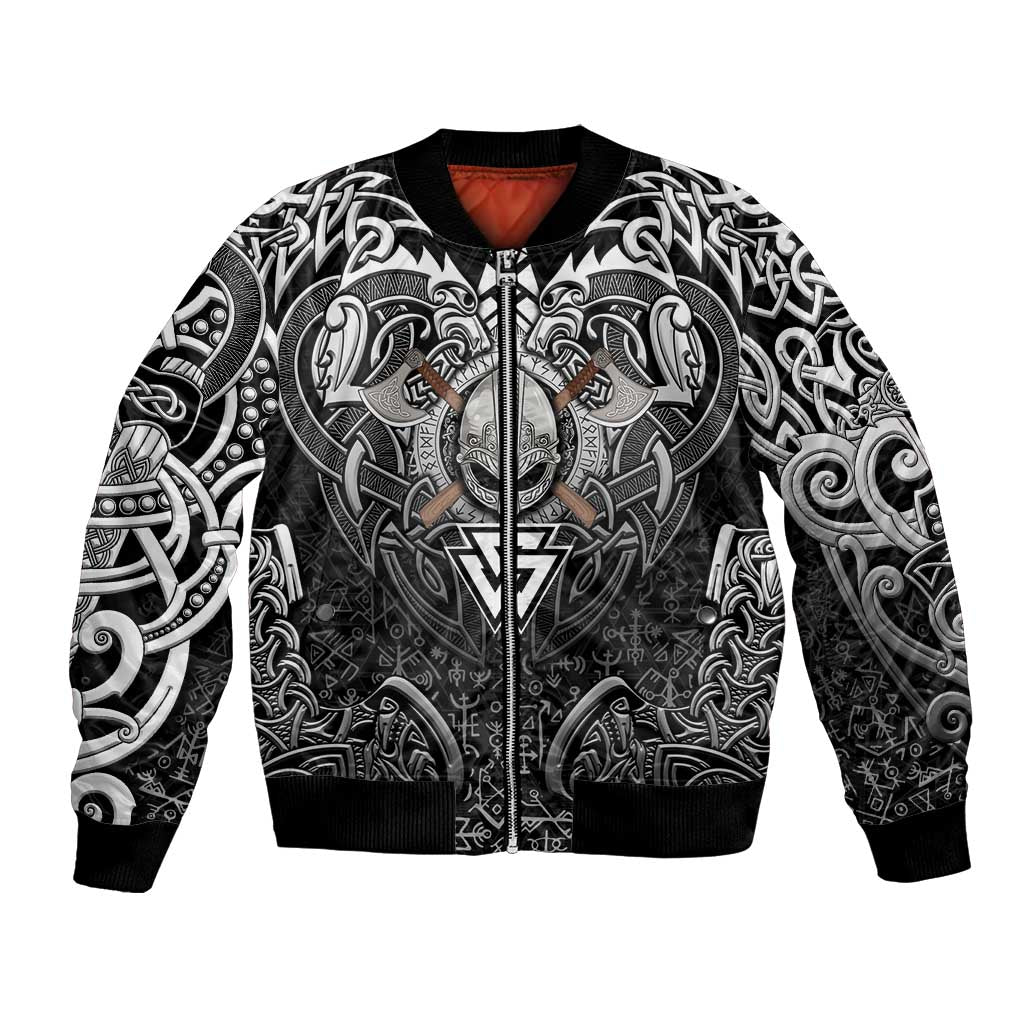 Scandinavian Viking Bomber Jacket Norse Warrior Sigil - Helmet and Battle Axes
