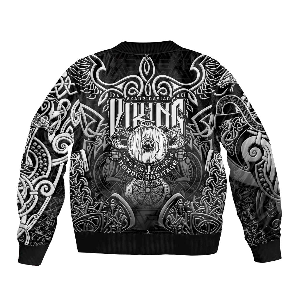 Scandinavian Viking Bomber Jacket Norse Warrior Sigil - Helmet and Battle Axes