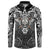 Scandinavian Viking Button Sweatshirt Norse Warrior Sigil - Helmet and Battle Axes