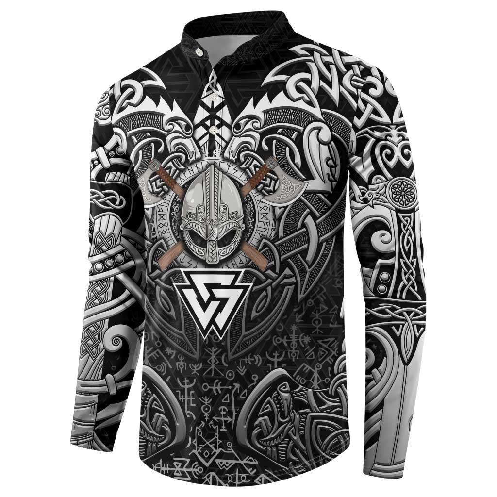 Scandinavian Viking Button Sweatshirt Norse Warrior Sigil - Helmet and Battle Axes