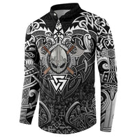 Scandinavian Viking Button Sweatshirt Norse Warrior Sigil - Helmet and Battle Axes