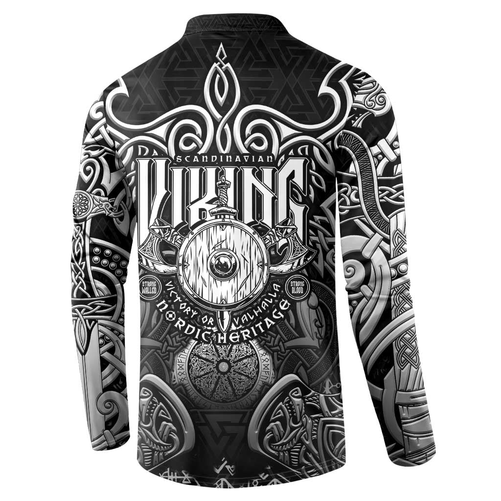 Scandinavian Viking Button Sweatshirt Norse Warrior Sigil - Helmet and Battle Axes