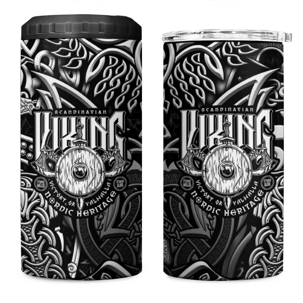 Scandinavian Viking 4 in 1 Can Cooler Tumbler Norse Warrior Sigil - Helmet and Battle Axes