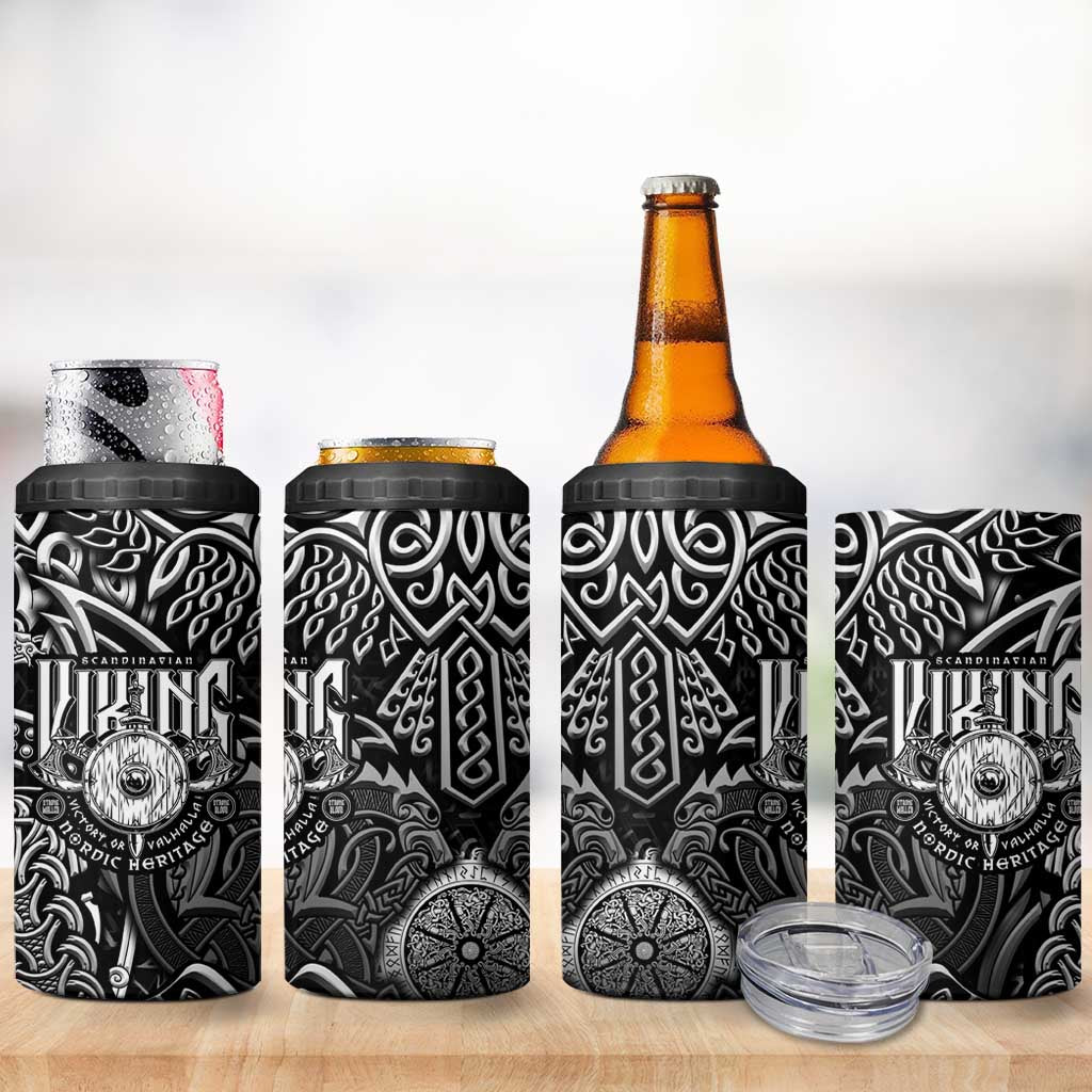 Scandinavian Viking 4 in 1 Can Cooler Tumbler Norse Warrior Sigil - Helmet and Battle Axes