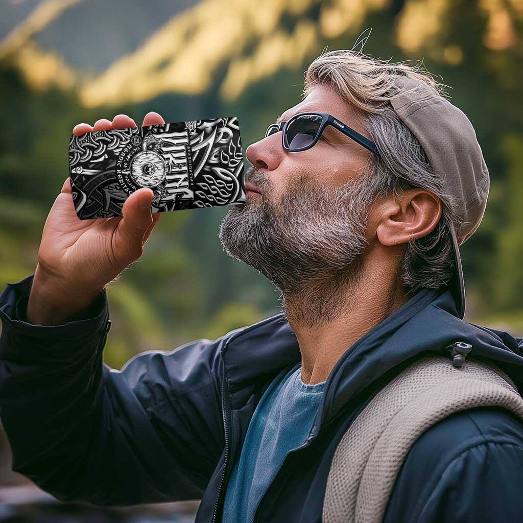 Scandinavian Viking 4 in 1 Can Cooler Tumbler Norse Warrior Sigil - Helmet and Battle Axes