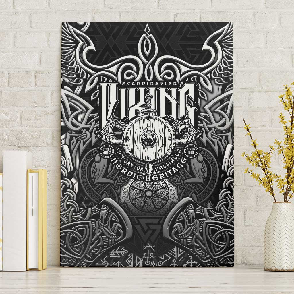 Scandinavian Viking Canvas Wall Art Norse Warrior Sigil - Helmet and Battle Axes