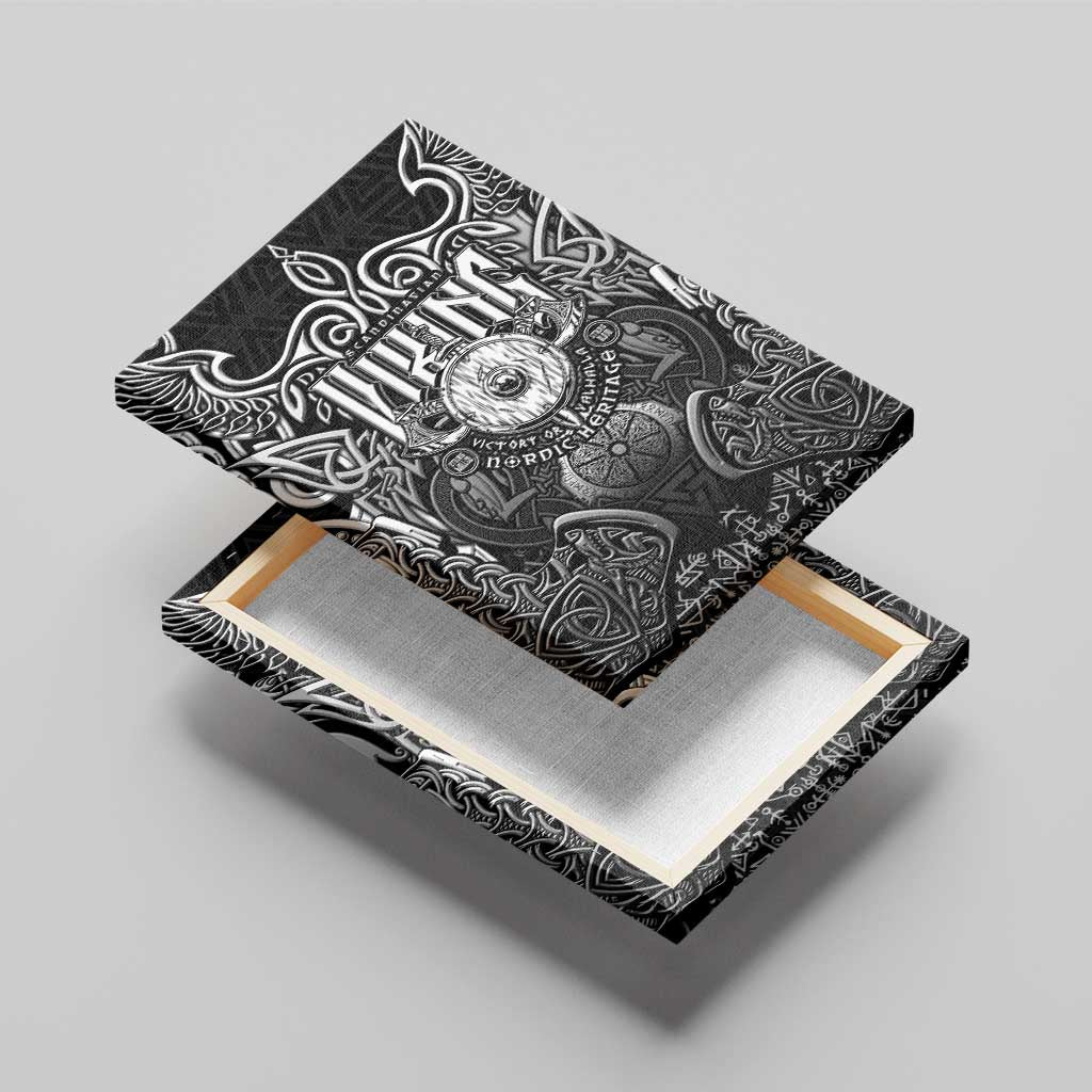 Scandinavian Viking Canvas Wall Art Norse Warrior Sigil - Helmet and Battle Axes