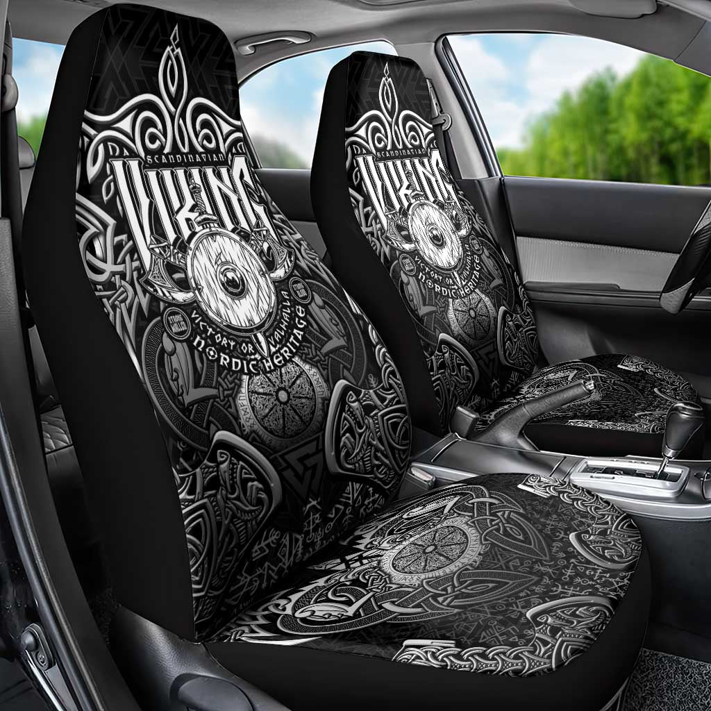 Scandinavian Viking Car Seat Cover Norse Warrior Sigil - Helmet and Battle Axes