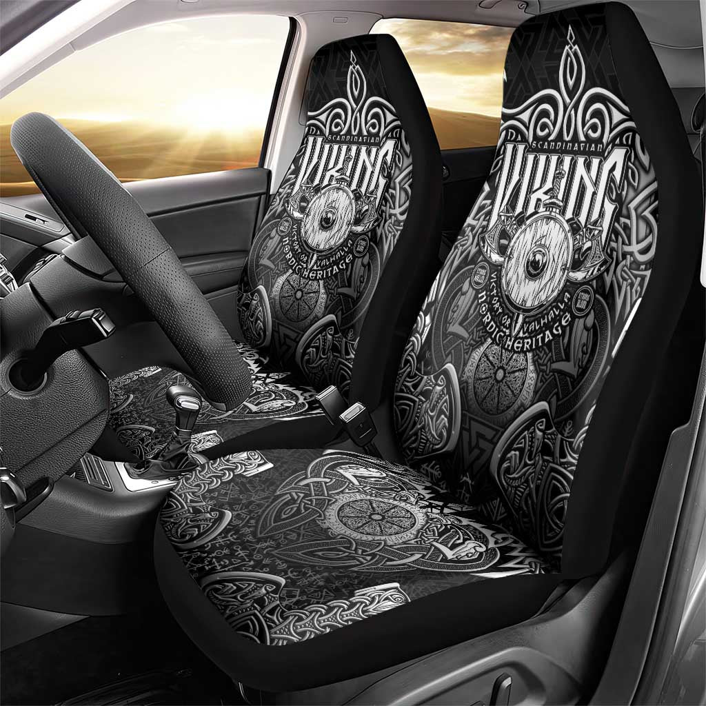 Scandinavian Viking Car Seat Cover Norse Warrior Sigil - Helmet and Battle Axes