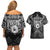 Scandinavian Viking Couples Matching Off Shoulder Short Dress and Hawaiian Shirt Norse Warrior Sigil - Helmet and Battle Axes
