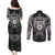 Scandinavian Viking Couples Matching Puletasi and Long Sleeve Button Shirt Norse Warrior Sigil - Helmet and Battle Axes