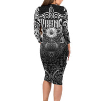 Scandinavian Viking Family Matching Long Sleeve Bodycon Dress and Hawaiian Shirt Norse Warrior Sigil - Helmet and Battle Axes