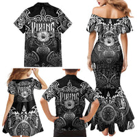 Scandinavian Viking Family Matching Mermaid Dress and Hawaiian Shirt Norse Warrior Sigil - Helmet and Battle Axes