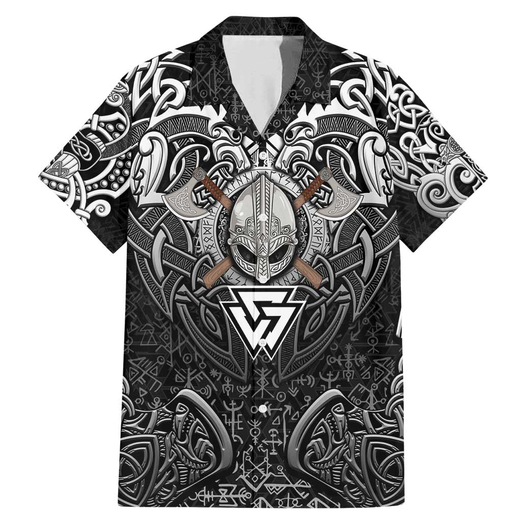 Scandinavian Viking Family Matching Mermaid Dress and Hawaiian Shirt Norse Warrior Sigil - Helmet and Battle Axes